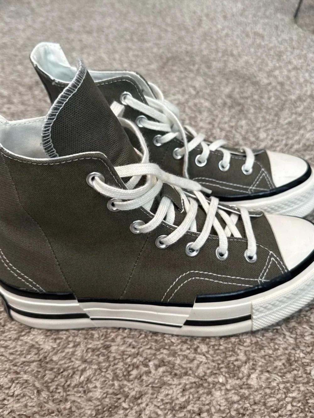 Canvas High-Top Sneakers in Olive with White Accents - women